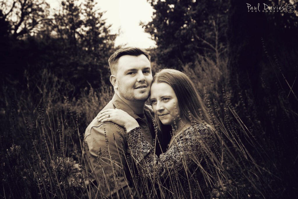 Engaged couple black & white in the park