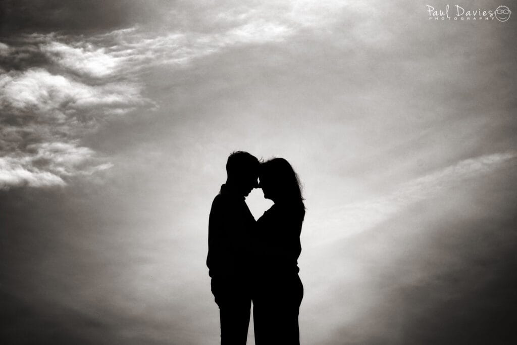 Black and white silhouette of couple